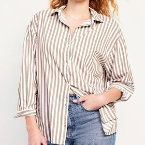 - NWT OLD NAVY Oversized Button-Down BOYFRIEND Shirt Earth Brown Stripe